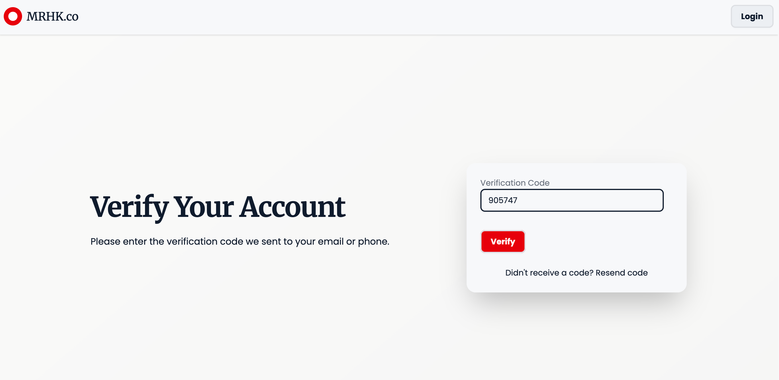 MRHK.co account verification screen